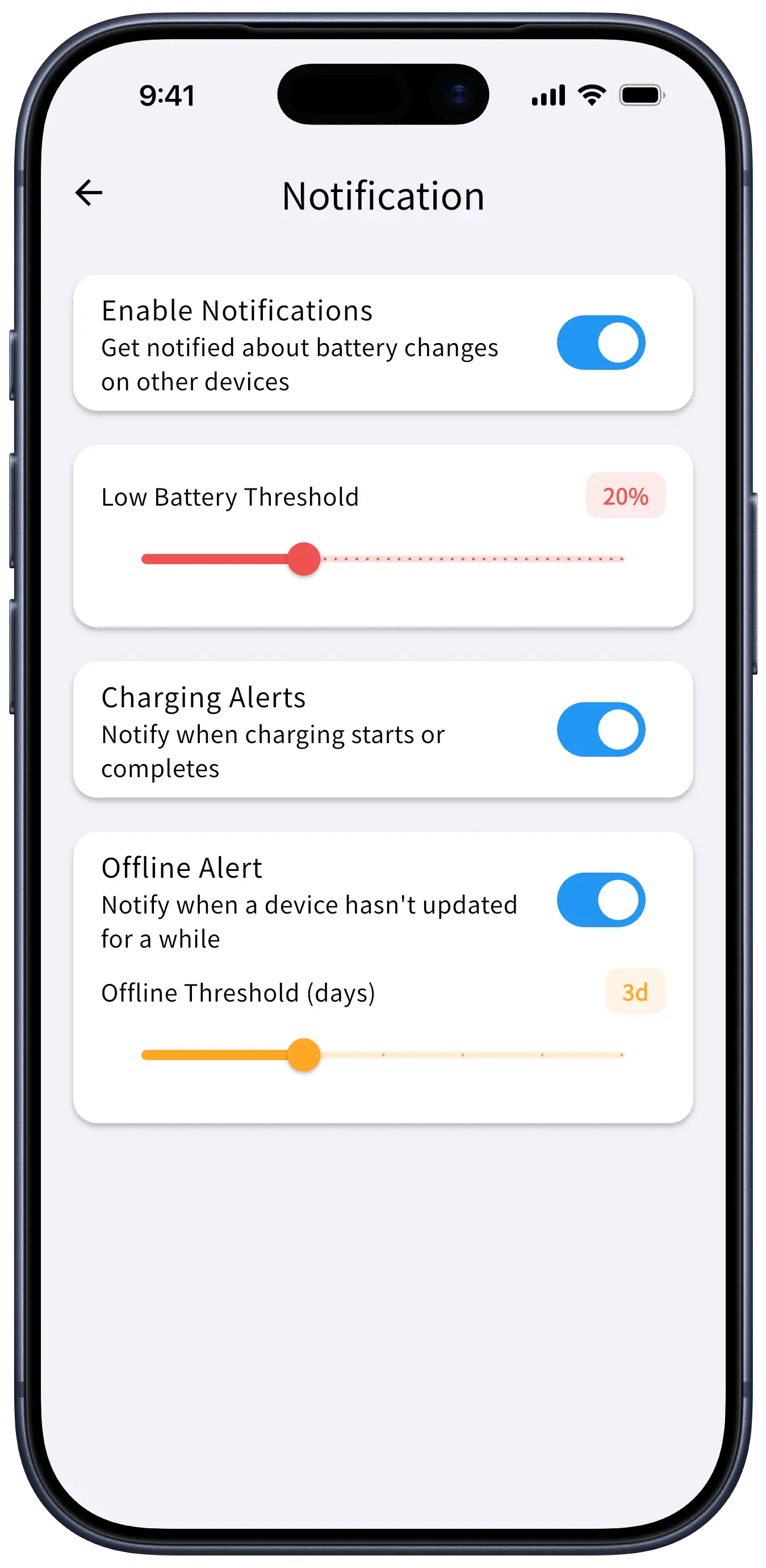 BatterySync notification settings screen